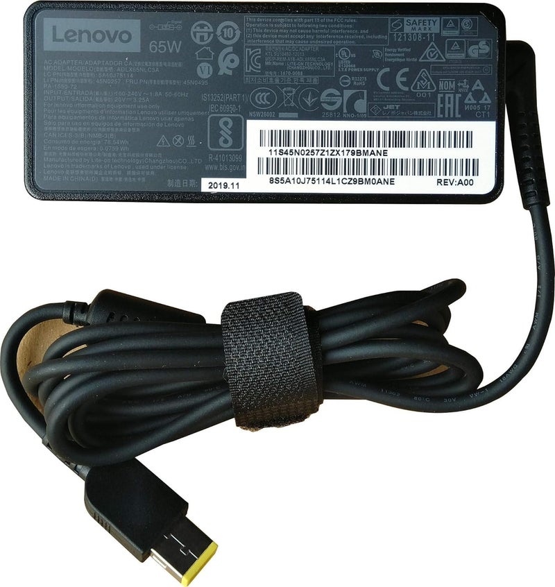 Maxelon Len-OVO 65W Orignal USB Slim Tip Rectangular pin Laptop Adapter/Charger for Select Models of Lenovo Laptops Black- (with 3 Pin Power Cable) - Image 2
