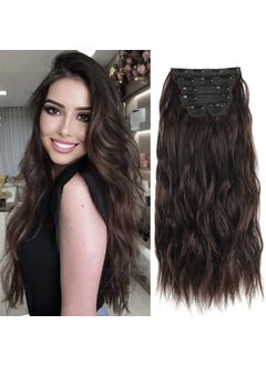 FASHION LINE Clip in Hair Extensions for Women 6PCS Thick Full Head Natural Dark Brown Wavy Clip in Extensions Synthetic Long Double Weft Hair Hairpieces 20inch 220GramDark Brown 