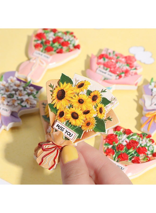 4 Pack Artificial Flower Fridge Magnets, 3D Embossed Bouquet Decor, Strong Magnetic Refrigerator Stickers for Kitchen, Ideal Holiday & Housewarming Gift Set - Image 2