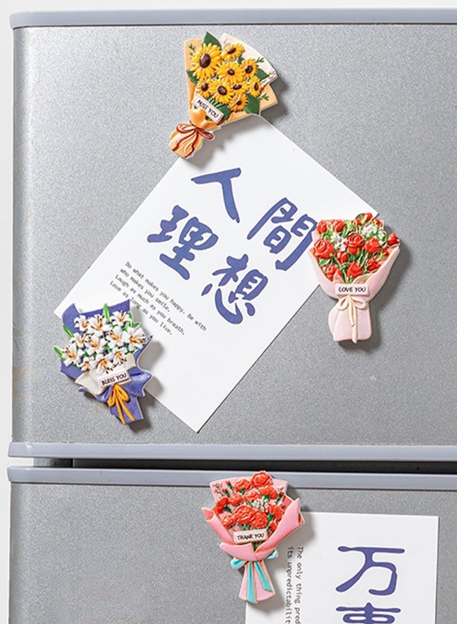 4 Pack Artificial Flower Fridge Magnets, 3D Embossed Bouquet Decor, Strong Magnetic Refrigerator Stickers for Kitchen, Ideal Holiday & Housewarming Gift Set - Image 5