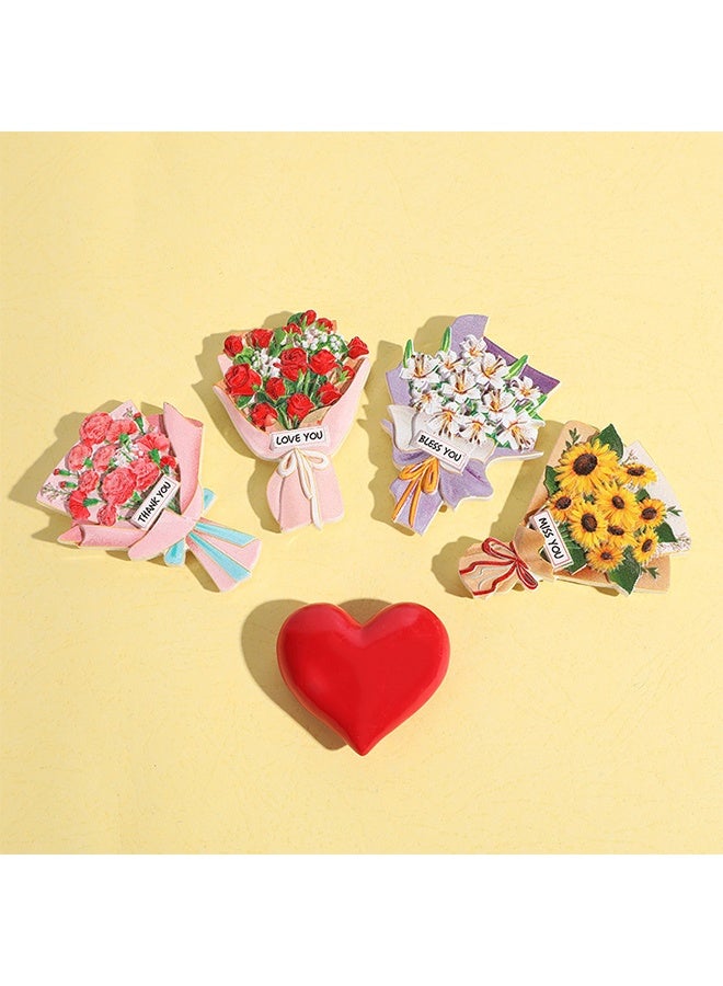 4 Pack Artificial Flower Fridge Magnets, 3D Embossed Bouquet Decor, Strong Magnetic Refrigerator Stickers for Kitchen, Ideal Holiday & Housewarming Gift Set - Image 3