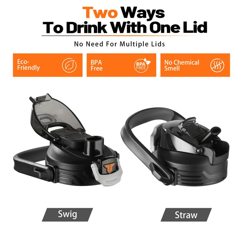 TKK زجاجة ماء رياضية TKK سعة نصف جالون مع قشة غطاء 2 في 1 آمنة في غسالة الصحون خالية من BPA مضادة للتسرب سعة كبيرة زجاجة بلاستيكية من تريتان 1/2 جالون 64 أونصة للم gym والسفر والتخييم في الهواء الطلق رمادي - Image 4