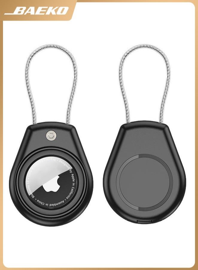 بيكو جراب لهاتف Apple Airtag آمن مع كابل سلكي، جراب قفل بعلامة هوائية سلسلة مفاتيح وحلقة مفاتيح وعلامة الأمتعة للمفاتيح والأمتعة والمزيد من حلقات المفاتيح وسلاسل المفاتيح للرجال والنساء - أسود - Image 1