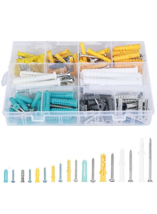 YelaJoy 200Pcs Plastic Drywll Anchors and self Tapping Screws Assortment Kit,Different Sizes of Wall Plugs and Screws Set with Organizer Box, self Drilling Anchor for HollowWall Hanging - Image 1
