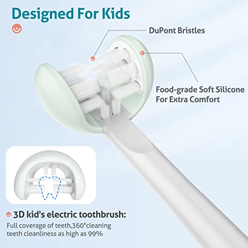 RAZOKO Kids Electric Toothbrush 3 Sided Toothbrush,Sonic Toddler Toothbrush with 2 Brush Heads, Intelligent Timer 5 Gears Adjustment,Ipx7 Waterproof,USB Cable - Image 3
