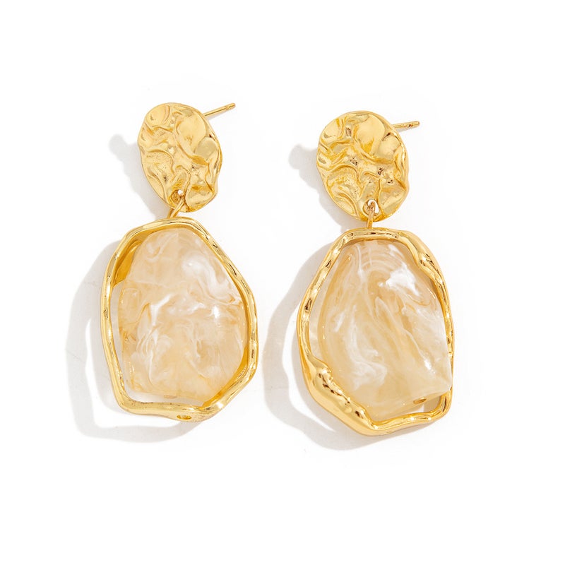 SHIXIN European and American Cross-Border Accessories: French-Style Metallic Earrings with Pearls and Square Pleated Design - Image 5