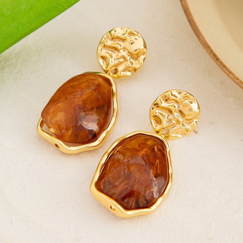 SHIXIN European and American Cross-Border Accessories: French-Style Metallic Earrings with Pearls and Square Pleated Design - Image 4