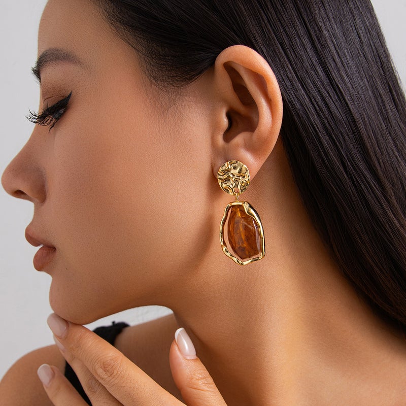 SHIXIN European and American Cross-Border Accessories: French-Style Metallic Earrings with Pearls and Square Pleated Design - Image 2