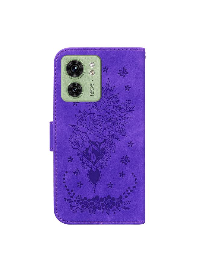 اس-توب جراب لهاتف موتورولا إيدج 40 مصنوع من الجلد المنقوش بنقشة فراشة وردية - Image 3