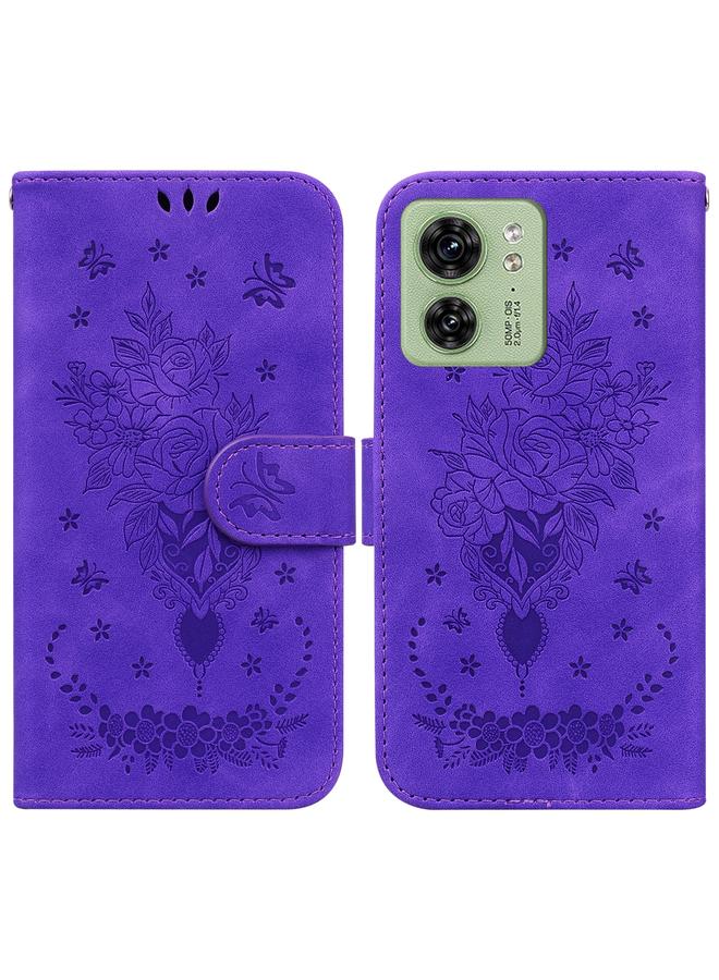 اس-توب جراب لهاتف موتورولا إيدج 40 مصنوع من الجلد المنقوش بنقشة فراشة وردية - Image 1