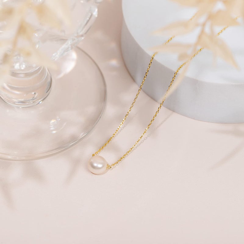 PAVOI Womens Handpicked AAA+ Freshwater Cultured Single Pearl- Yellow-Gold-Plated-Silver Necklace with Pendant - Image 3