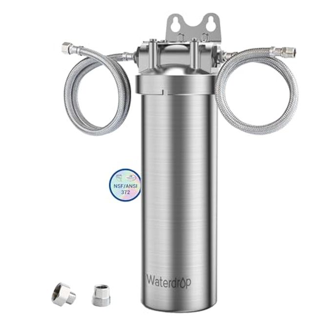 Waterdrop AS08 Stainless Steel Under Sink Water Filter System, 1 Years Lifetime Under Sink Water Filter, 5X Service Life, Reduces Chlorine, Lead, Heavy Metals, Bad Taste, Brushed (1 Filter Included)