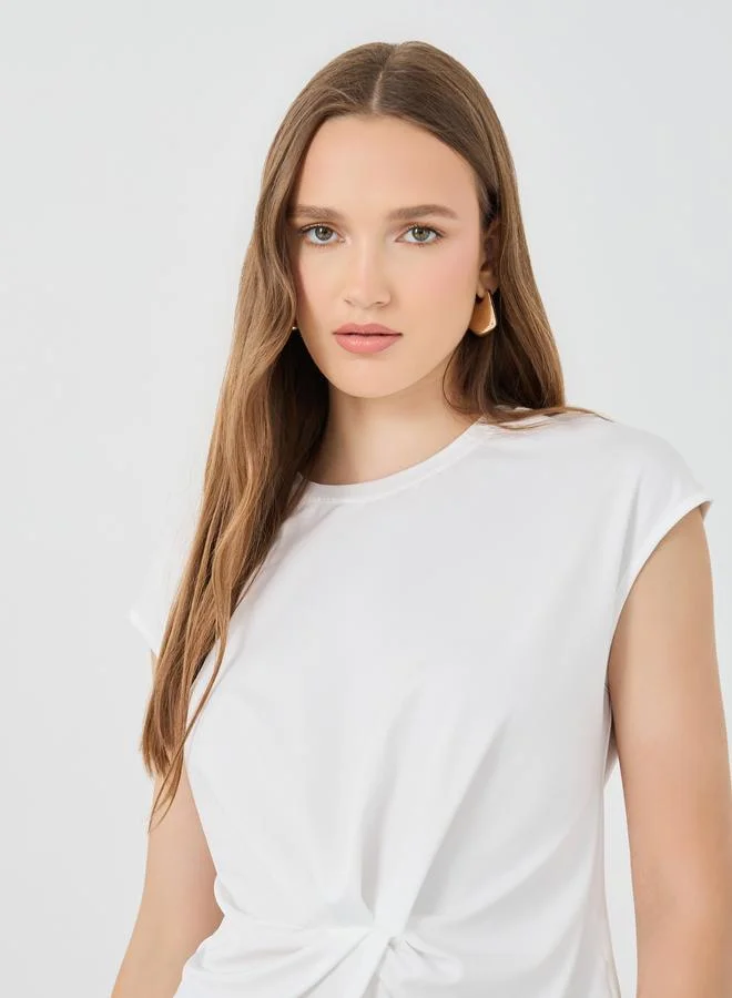 Take Two Take Two Solid Asymmetric Neck Short Sleeve T-Shirt