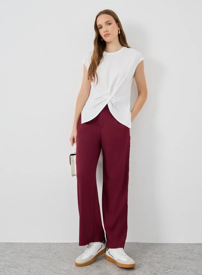 تايك تو Take Two Solid Asymmetric Neck Short Sleeve T-Shirt