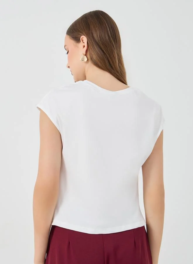 Take Two Take Two Solid Asymmetric Neck Short Sleeve T-Shirt