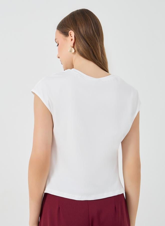 Take Two Solid Asymmetric Neck Short Sleeve T-Shirt - Image 4