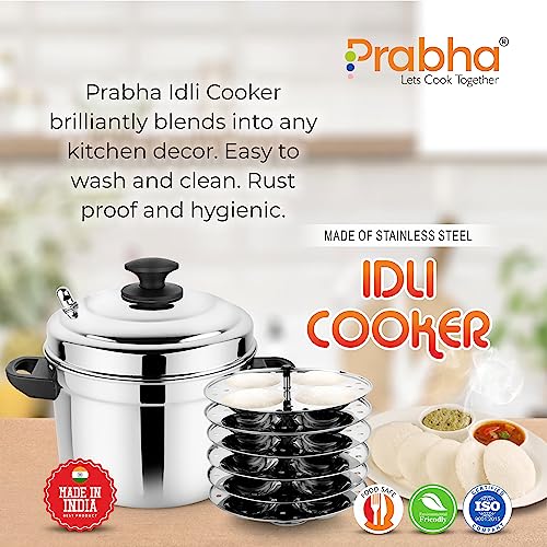 Prabha Stainless Steel Idli Maker | Idli Cooker Steel 6 plates 24 Idli | Idly Cooking Pot Vacuum Idli Maker/Momo Maker/Multi Kadai/Steamer | Idly Maker/Momo Maker/Multi Kadai/Steamer Set - Image 4