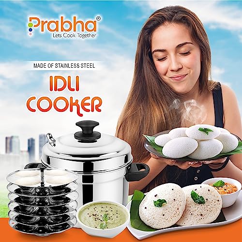 Prabha Stainless Steel Idli Maker | Idli Cooker Steel 6 plates 24 Idli | Idly Cooking Pot Vacuum Idli Maker/Momo Maker/Multi Kadai/Steamer | Idly Maker/Momo Maker/Multi Kadai/Steamer Set - Image 2