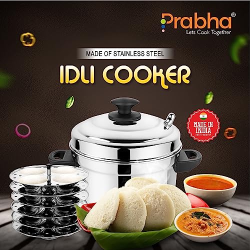 Prabha Stainless Steel Idli Maker | Idli Cooker Steel 6 plates 24 Idli | Idly Cooking Pot Vacuum Idli Maker/Momo Maker/Multi Kadai/Steamer | Idly Maker/Momo Maker/Multi Kadai/Steamer Set - Image 3