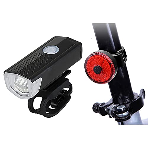 FABSPORTS Aluminum USB Rechargeable LED Bike/Bicycle Light Set, High Bright Front and Back Light, 3 Light Modes, Portable, Waterproof Headlamp (Black) - Image 1