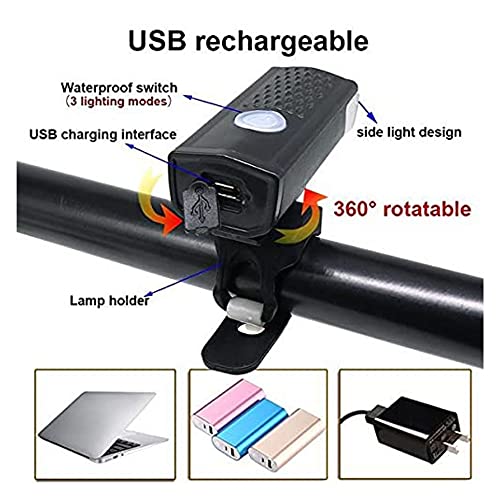 FABSPORTS Aluminum USB Rechargeable LED Bike/Bicycle Light Set, High Bright Front and Back Light, 3 Light Modes, Portable, Waterproof Headlamp (Black) - Image 2