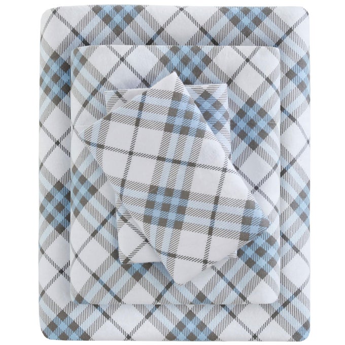 TRUE NORTH BY COZY FLANNEL WARM 100 COTTON SHEET NOVELTY PRINT ANIMALS STARS CUTE ULTRA SOFT COLD WEATHER BEDDING SET QUEEN BLUE PLAID 4 PIECE
