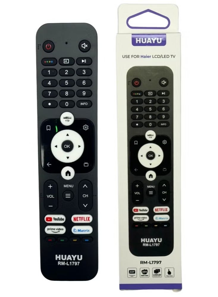 Huayu Remote Control for Haier TV LCD LED with Shortcut Keys Netflix YouTube Prime Video Matrix No Voice Function Model RM-L 1797 - Image 1