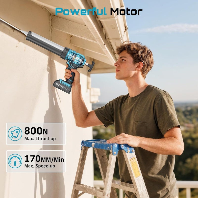 Seesii Cordless Caulking Gun, 21V Battery Powered Caulk Gun, Electric Caulking Gun w/2 x 2.0Ah Batteries, 9Pcs Caulk Remover Tool, LED Light, Auto Retract for Filling, Sealing - Image 2