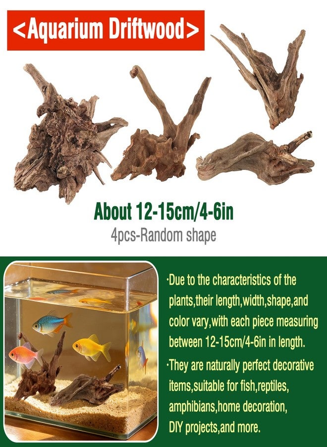 Packsy 4pcs Natural Aquarium Driftwood Decoration,Perfect for Aquascaping,Fish Tanks and Reptile Habitats,Enhances Underwater Aesthetics and Provides Hiding Spots for Fish(4pcs/4-6inches) - Image 2