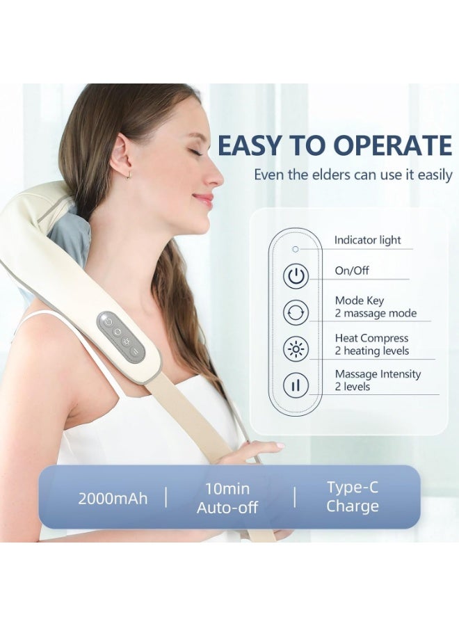 AUX Rechargeable Neck & Shoulder Massager with Heat – Deep Tissue Kneading for Back & Feet – Electric Wireless Massager for Muscle Pain Relief & Daily Relaxation - Image 4