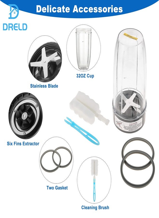 DRELD 32oz Blender Cup and Extractor Blade with 2 Rubber Gasket, 5 Pieces Compatible with Nutribullet 600W/900W High-Speed Blender/Mixer System - Image 3