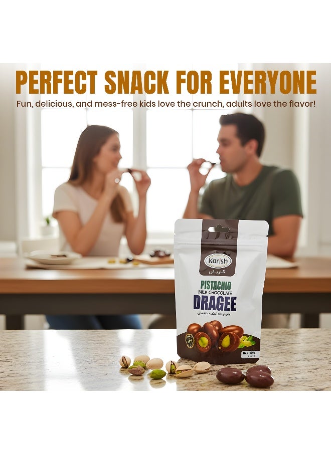 Karish Pistachio Milk Chocolate Dragee 50g – Crunchy Sweet Nut Snack – Made in UAE – Premium Pistachio Coated in Milk Chocolate - Image 5