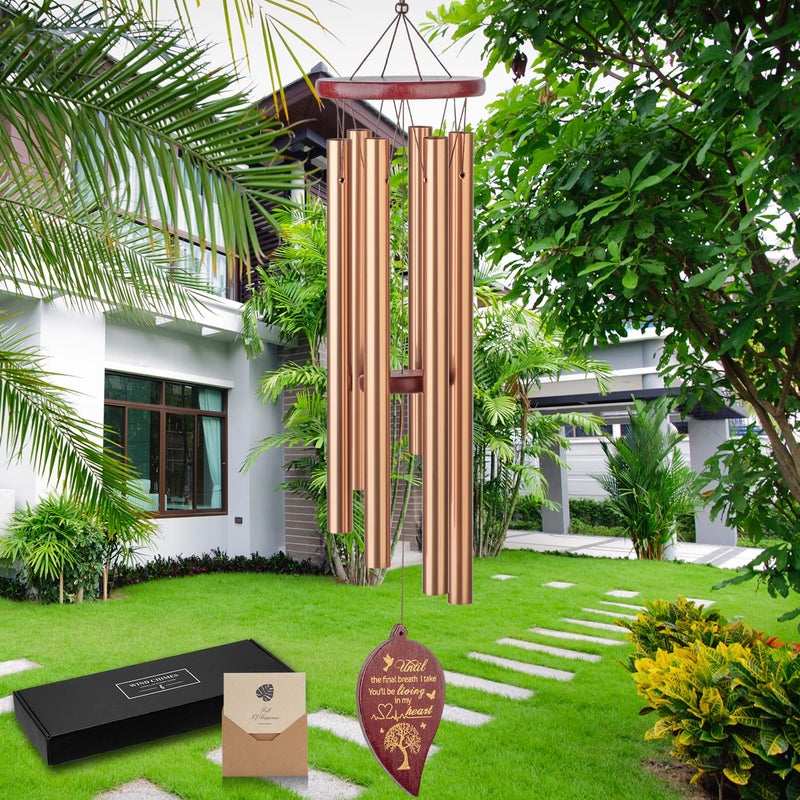 KOSSLY Memorial Wind Chimes Outdoor  30 Inch 6 Rustproof Aluminum Tubes Wooden Wind Bell Sympathy Romantic Wind Chimes for Outside Best Gift for Home Decor Garden Patio OutdoorGolden 