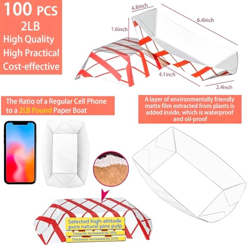 MotBach 100 Pack 2Lb Paper Food Boat Trays Disposable Paper Boat Plate Containers, Kraft Food Serving Tray Boats Baskets Bowls for Snack Popcorn Dessert BBQ Hot Dog Sandwich Burger Taco Fries Nacho - Image 2