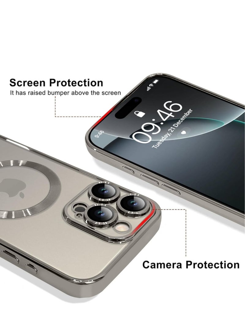 iPhone 16 Pro Max Magnetic Case with Built-in Camera Lens Protector – MagSafe Compatible, Soft TPU Anti-Scratch Shockproof Slim Clear Cover for Women  Men, Natural Titanium - Image 3
