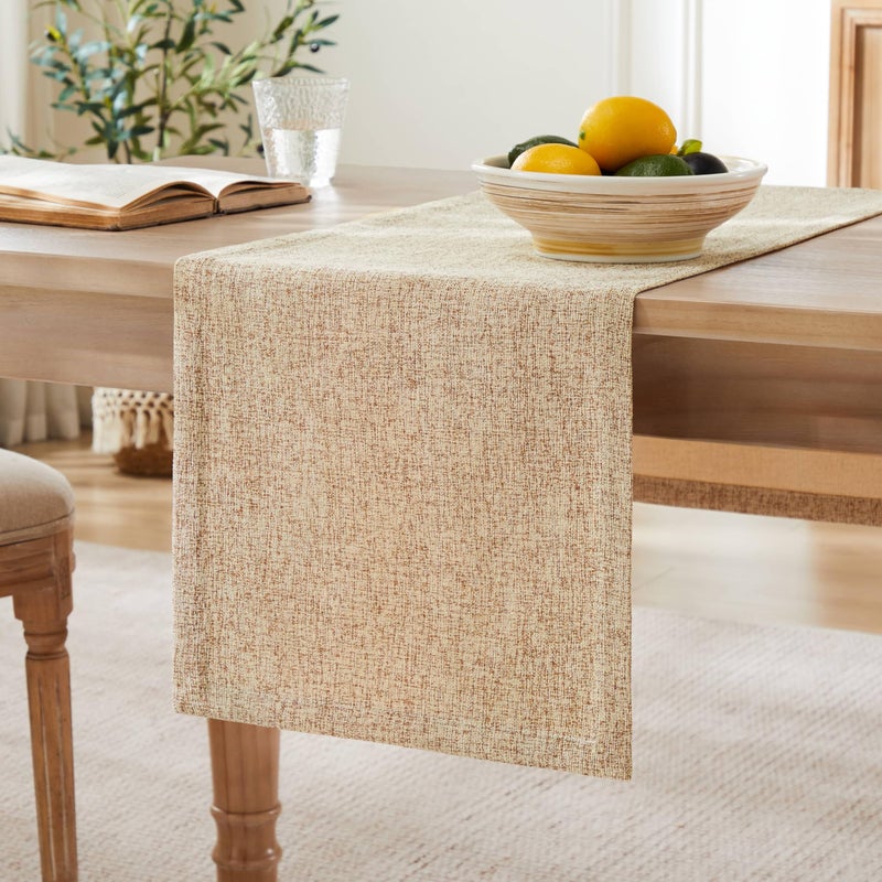 ZeeMart Burlap Style Farmhouse Table Runners 48 Inches Long Beige Rustic Woven Dining Table Runner for Everyday Use 14x48 Inches Oatmeal Beige