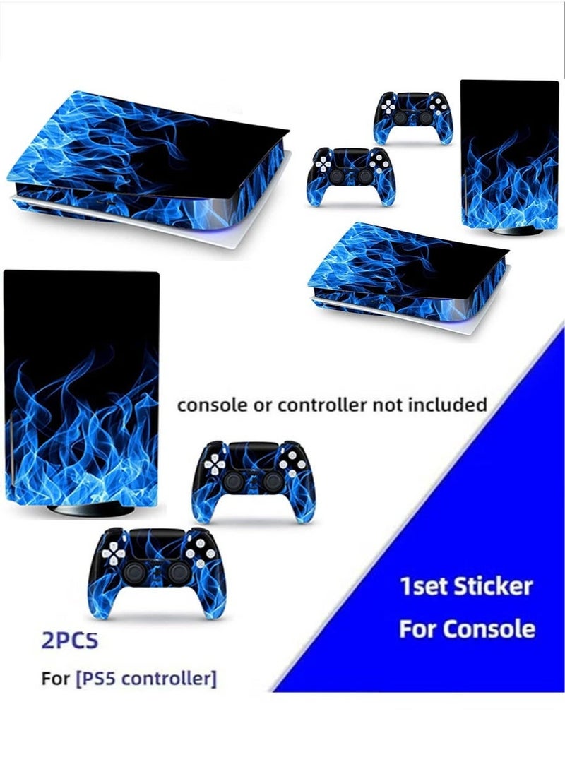 Sony PS5 Controller Skins Set, Skin Wrap Decal Sticker PS5 Disk Edition, Protective Film Sticker for PS5 Blue Ghost Fire, PS5 Optical Drive Version Protective Sticker,Skin Sticker Full Cover - Image 3