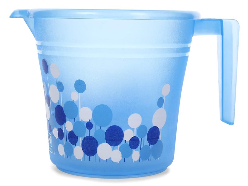 RATAN PLASTICWARE مجموعة حمام بلاستيكية من راتان مكونة من 5 قطع دلو سعة 20 لتر × 2 كوب سعة 15 لتر × 1 كرسي نوفا باتلا 107 × 1 مجموعة استحمام للمنزل والفندق والنزل بطباعة فقاعات زرقاء - Image 5