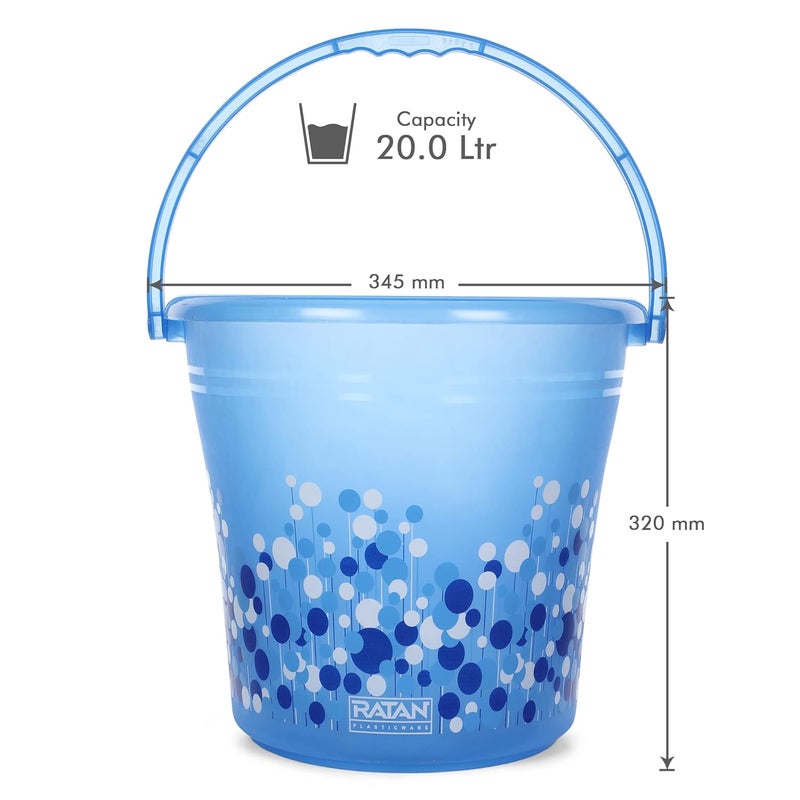 RATAN PLASTICWARE مجموعة حمام بلاستيكية من راتان مكونة من 5 قطع دلو سعة 20 لتر × 2 كوب سعة 15 لتر × 1 كرسي نوفا باتلا 107 × 1 مجموعة استحمام للمنزل والفندق والنزل بطباعة فقاعات زرقاء - Image 2