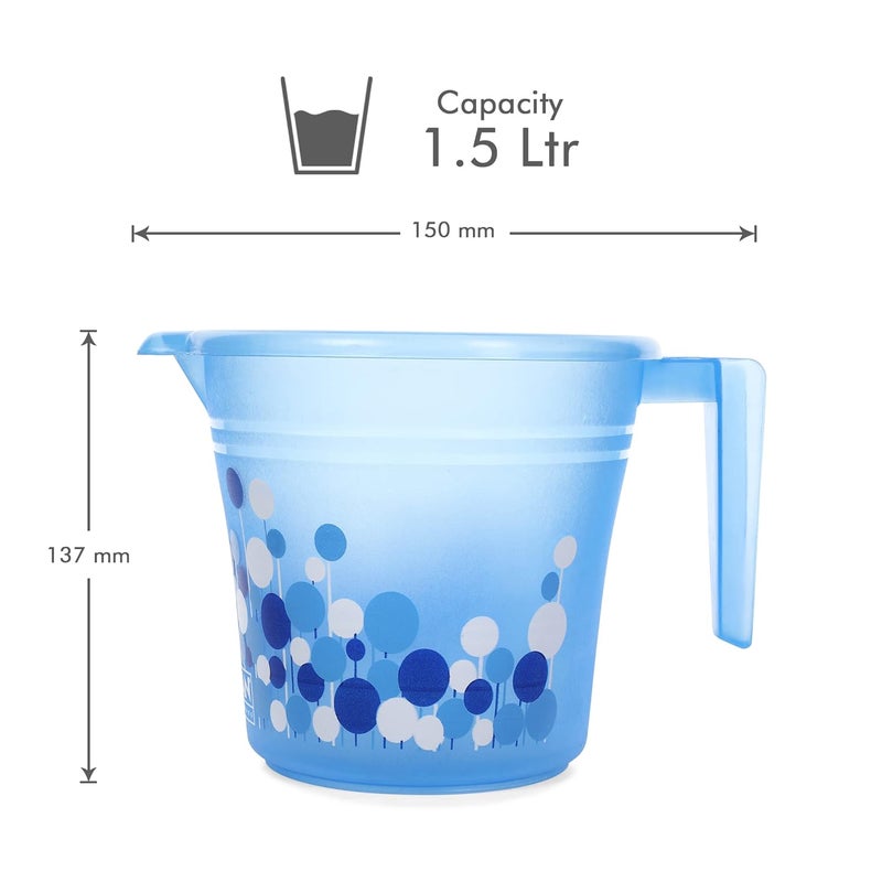 RATAN PLASTICWARE مجموعة حمام بلاستيكية من راتان مكونة من 5 قطع دلو سعة 20 لتر × 2 كوب سعة 15 لتر × 1 كرسي نوفا باتلا 107 × 1 مجموعة استحمام للمنزل والفندق والنزل بطباعة فقاعات زرقاء - Image 3