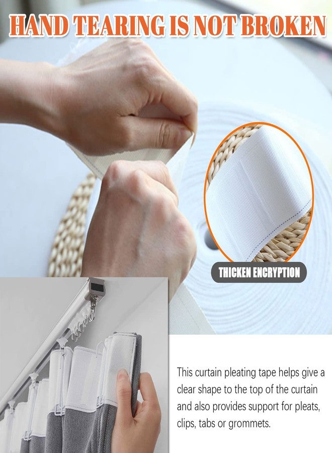 Tanstic 61Pcs 10 Yard/9.2 Meters Pleat Tape for Curtain, Including White Curtain Heading Tape Curtain Pleat Tape, 30Pcs Stainless Steel 4 Prong Curtain Pleat Hook Clip with 30Pcs Curtain Rings - Image 4