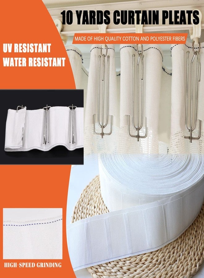 Tanstic 61Pcs 10 Yard/9.2 Meters Pleat Tape for Curtain, Including White Curtain Heading Tape Curtain Pleat Tape, 30Pcs Stainless Steel 4 Prong Curtain Pleat Hook Clip with 30Pcs Curtain Rings - Image 3
