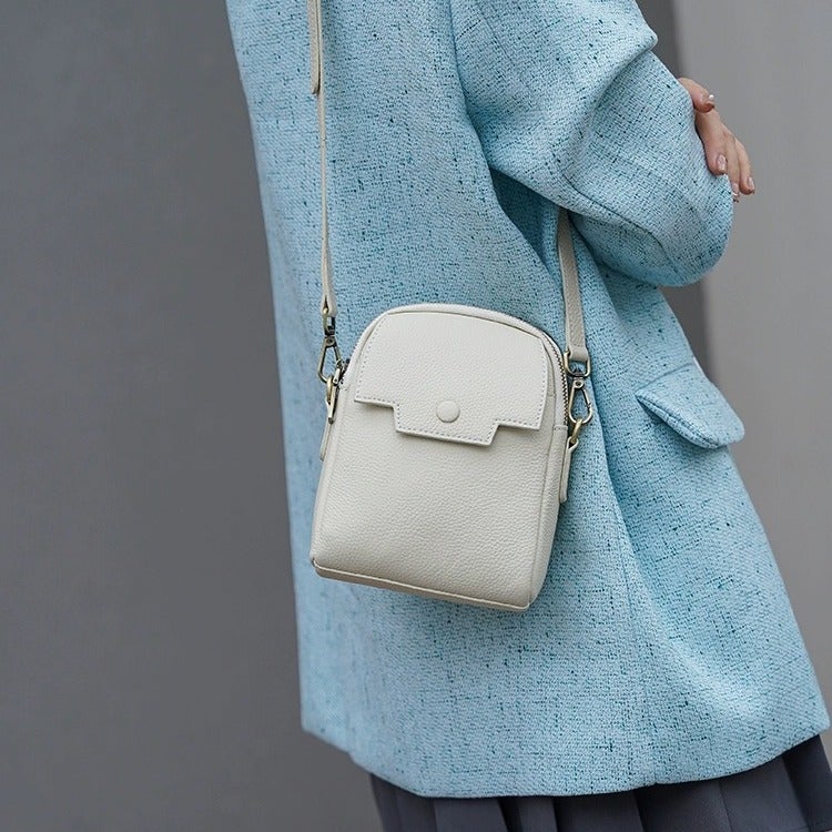 Genuine Leather Small Satchel Women'S Fashion Light Luxury Women'S Bag Genuine Leather Multi-Layer Mobile Phone Bag All-Match Shoulder Small Square Bag - Image 4