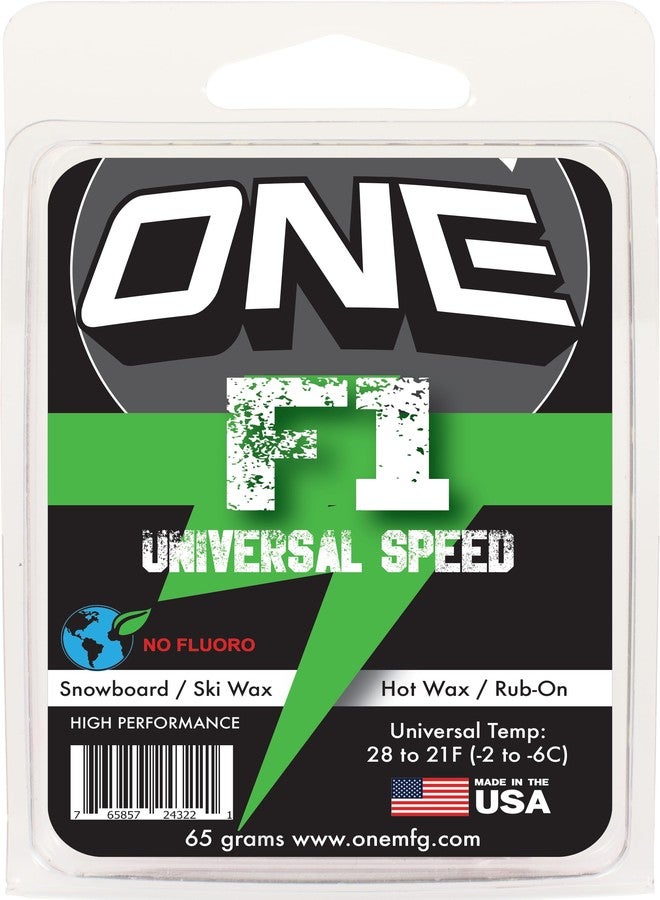 One Mfg F1 65g Universal Conditions Speed Wax-Snowboard/Ski/Nordic-Universal High-Performance, FAST + Durable- Our Factory-USA No Fluoro-Range: 28ºF to 21ºF (-2ºC to -6ºC)