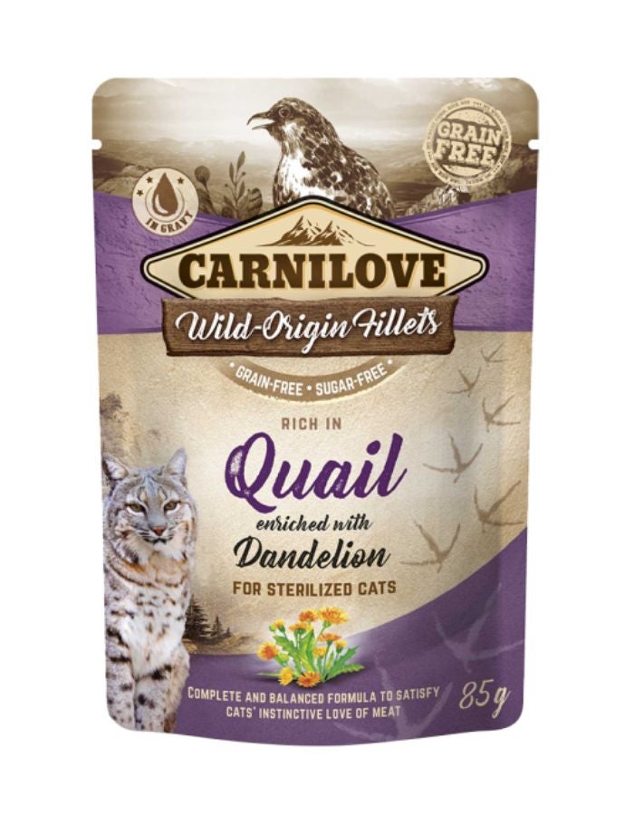 كارنيلوف سمان مع الهندباء للقطط المعقمة، أكياس طعام رطب 24 × 85 غرام | طعام كامل للقطط خالٍ من الحبوب