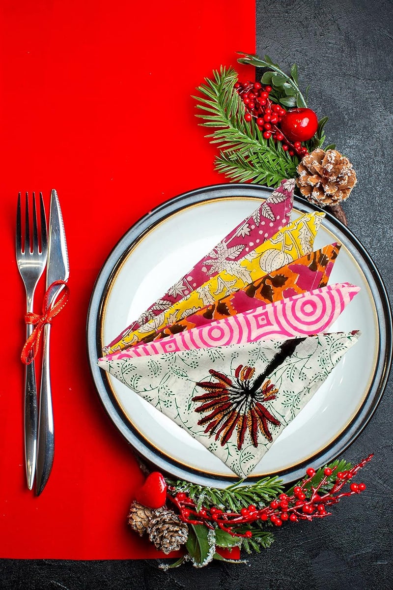 Craft kala Set of 8 Assorted 16 x 16 Inches Napkins Kitchen Cotton Napkin Floral Print Table Napkins Washable for Family Dining Cocktail Parties Wedding Use Spring Fall Christmas Party Dish Plates - Image 3