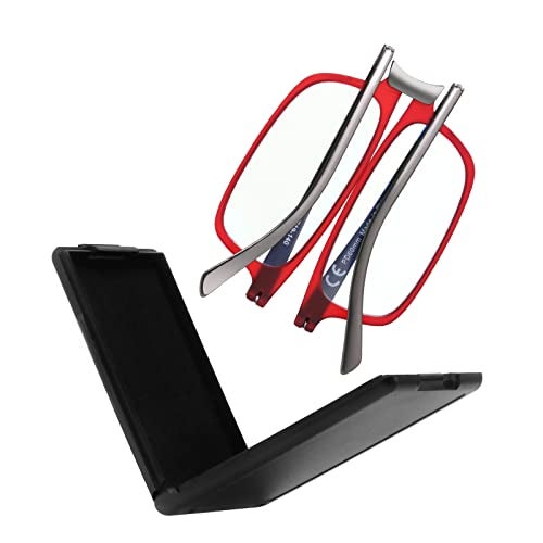SKYOAK Evolved Folding Reading Glasses For Women Men Blue Light Blocking Anti UV Eyestrain Foldable Portable Compact Readers with Flat Hard Case Pocket Computer glasses 1.0 RED - Image 1