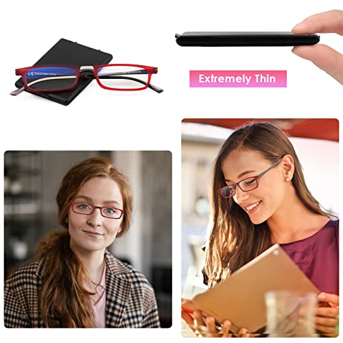 SKYOAK Evolved Folding Reading Glasses For Women Men Blue Light Blocking Anti UV Eyestrain Foldable Portable Compact Readers with Flat Hard Case Pocket Computer glasses 1.0 RED - Image 2