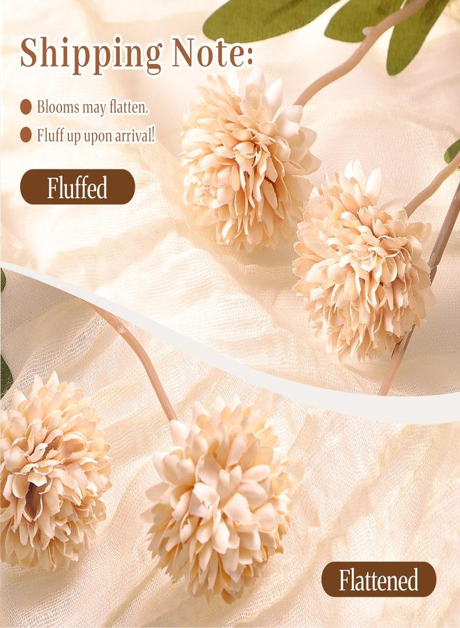 Alupssuc 32PCS Faux Silk Pompon Mums Artificial Flowers with Eucalyptus, Fake Chrysanthemum Floral for DIY Vase Arrangement, Long Stem Dining Table Centerpiece Home Decor, Beige - Image 4