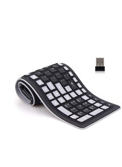 Wireless Silicone Keyboard,  2.4GHz Wireless, Foldable Rollup Keyboard, Waterproof, Dustproof and Lightweight, Perfect for PC, Notebook, Laptop and Travel (Black and Grey)